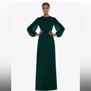 ▶️ Dessy Collection ◀️ Long Sleeve Evening Gown in Evergreen, Size 12